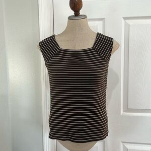 Ann Taylor loft stripe cap sleeve top 100% cotton brown white jersey women small